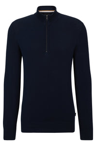 BOSS - EBRANDO Dark Blue Zip Neck Sweater In Micro Structured Cotton 50505997 404