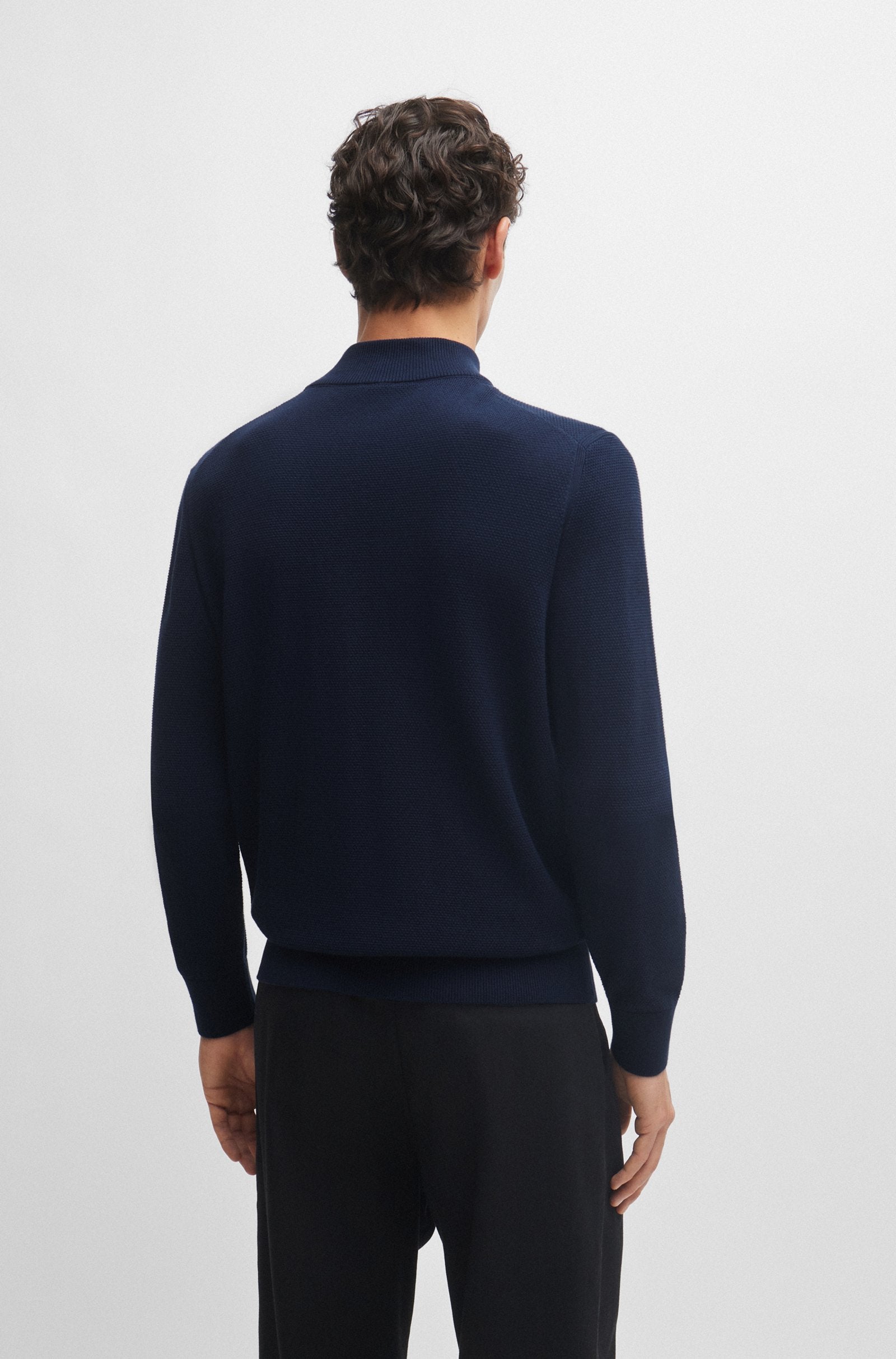 BOSS - EBRANDO Dark Blue Zip Neck Sweater In Micro Structured Cotton 50505997 404