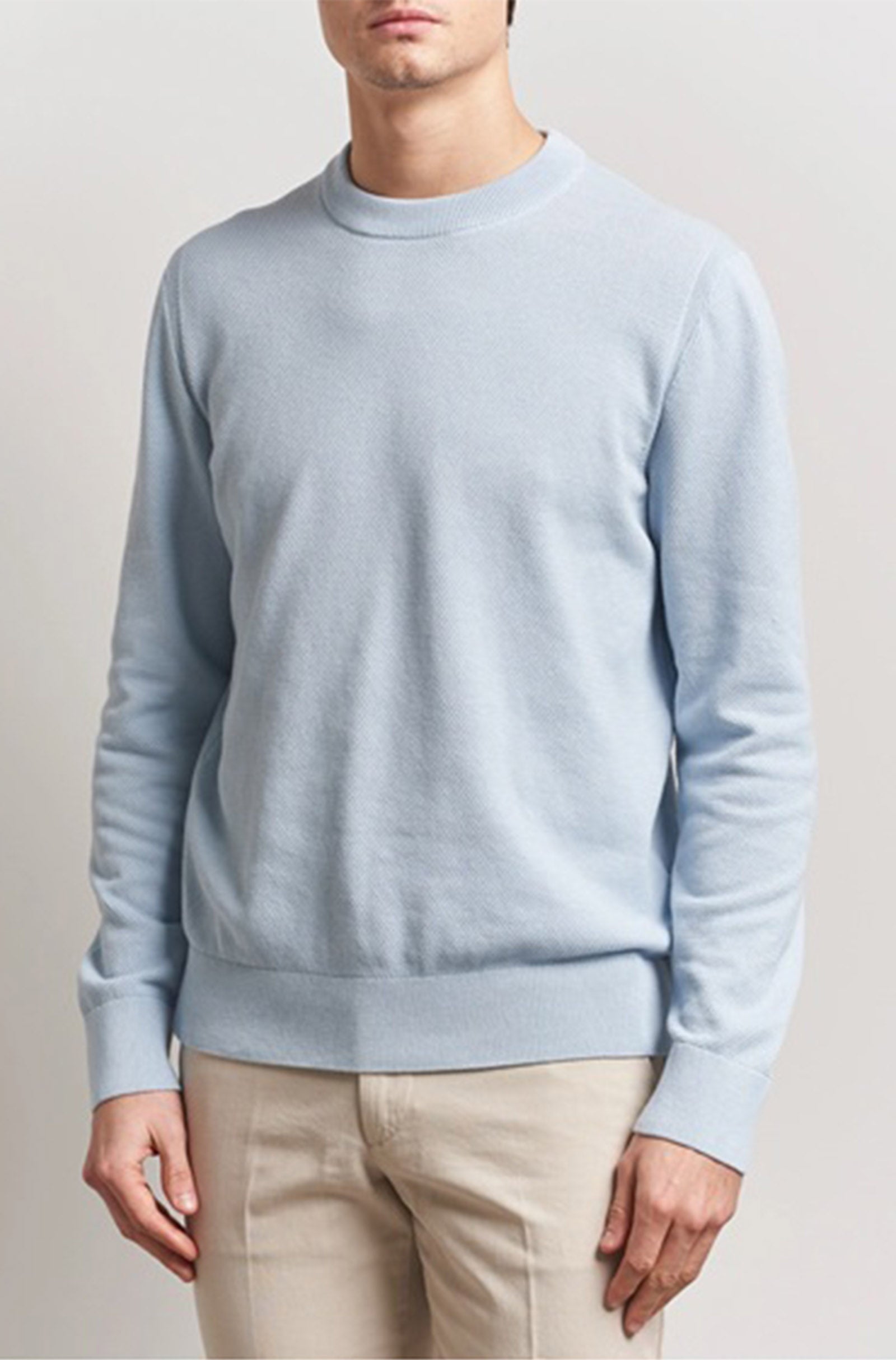 BOSS - ECAIO-P Micro-Structured Cotton Sweater In Light Pastel Blue 50506022 454