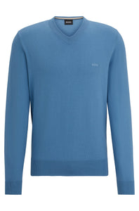 BOSS - PACELLO Light Pastel Blue V-Neck Cotton Sweater 50506042 459