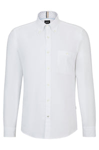 BOSS - ROAN White Slim Fit Oxford Cotton Shirt With Button Down Collar 50509221 100