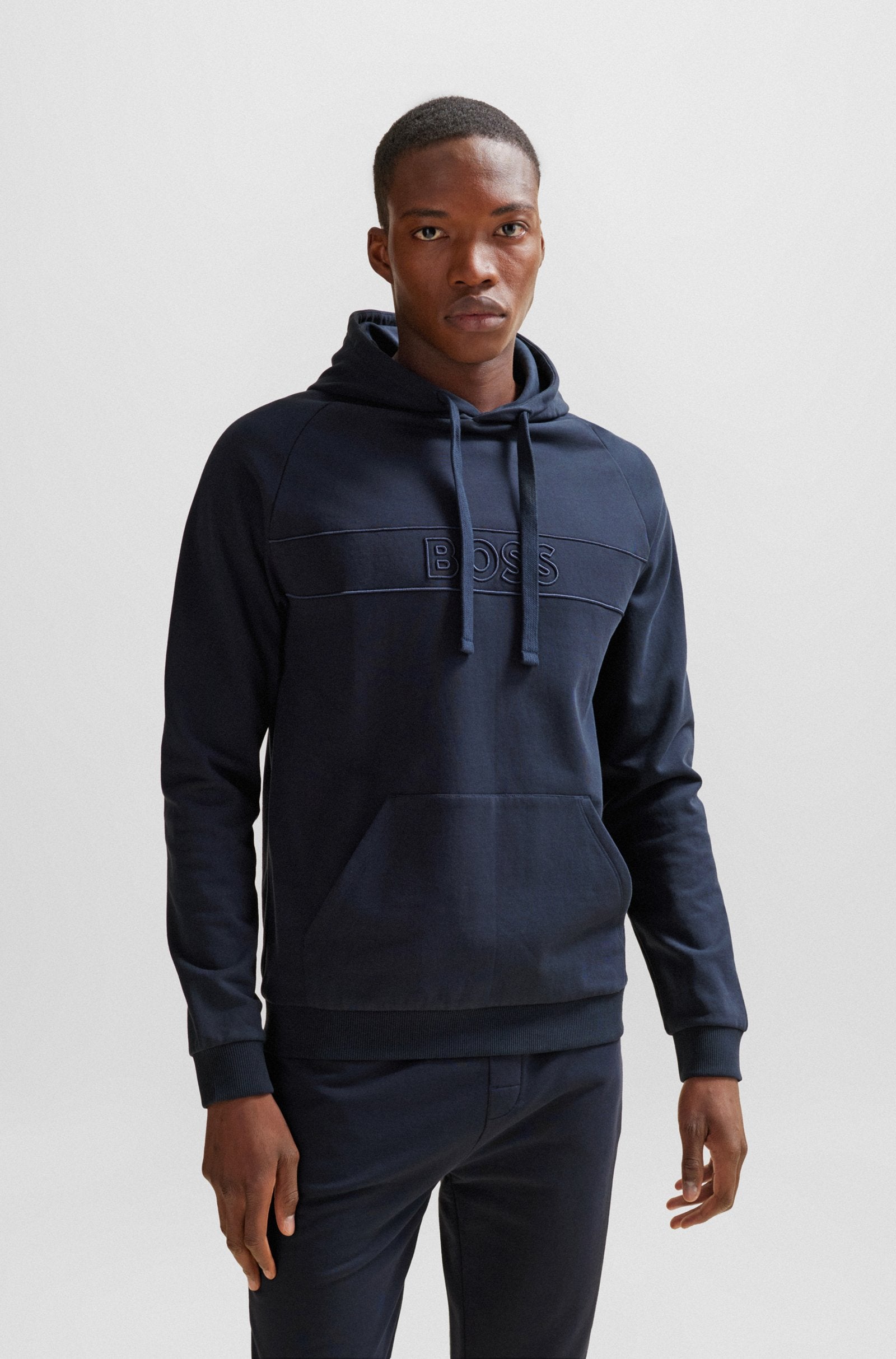 BOSS - Dark Blue Cotton Terry Hooded Sweatshirt With Embroidered Logo 50511062 404