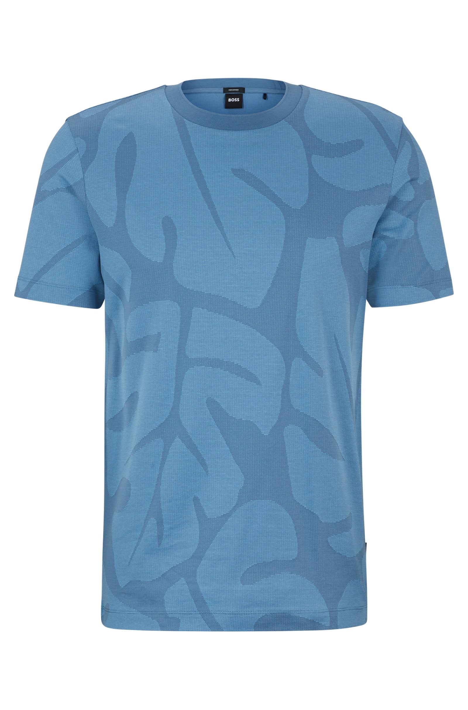 BOSS - THOMPSON 08 Cotton 2-Tone Monstera Leaf Print T-Shirt in Light Blue 50511843 459