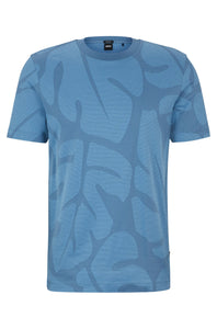 BOSS - THOMPSON 08 Cotton 2-Tone Monstera Leaf Print T-Shirt in Light Blue 50511843 459