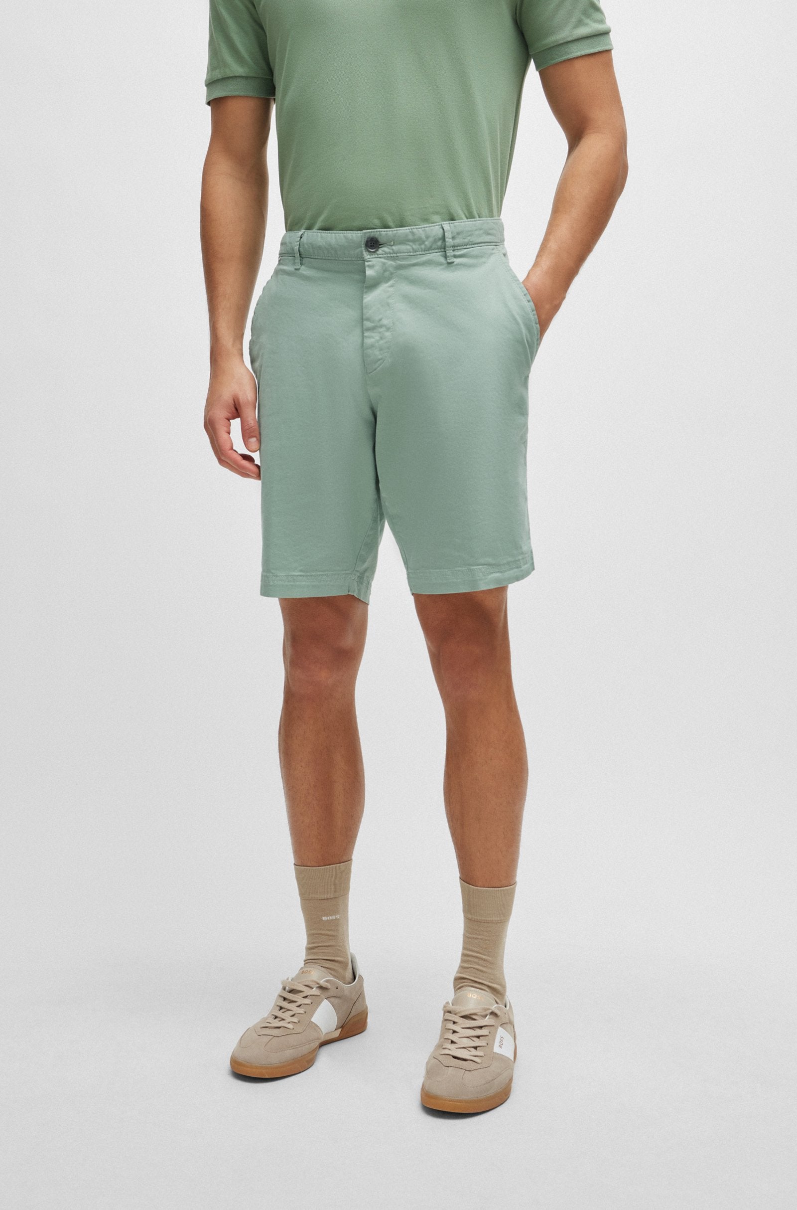 BOSS - SLICE-SHORT Open Green Slim Fit Shorts In Stretch Cotton 50512524 373