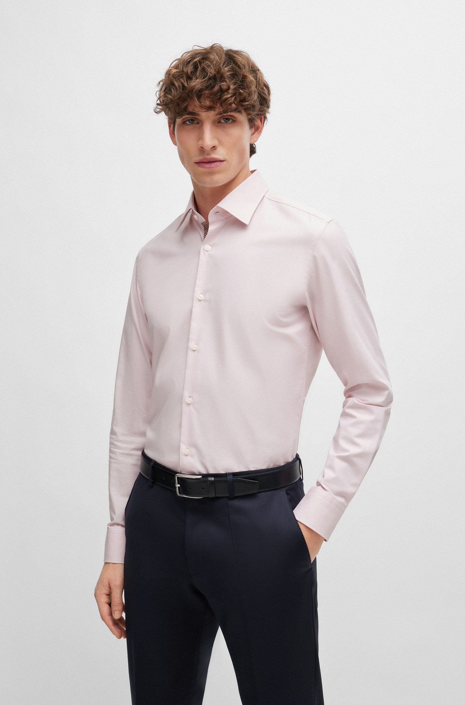 BOSS - H-HANK-KENT - Light Pink Slim Fit Stretch Cotton Twill Shirt 50512824 688