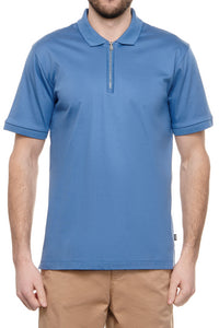 BOSS - POLSTON 11 Light Pastel Blue Mercerised Cotton Slim Fit Polo With Zip Neck 50513375 459