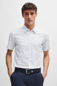 BOSS -  S-ROAN-KEN Slim Fit Short Sleeve Shirt In White With All Over Print 50513394 100