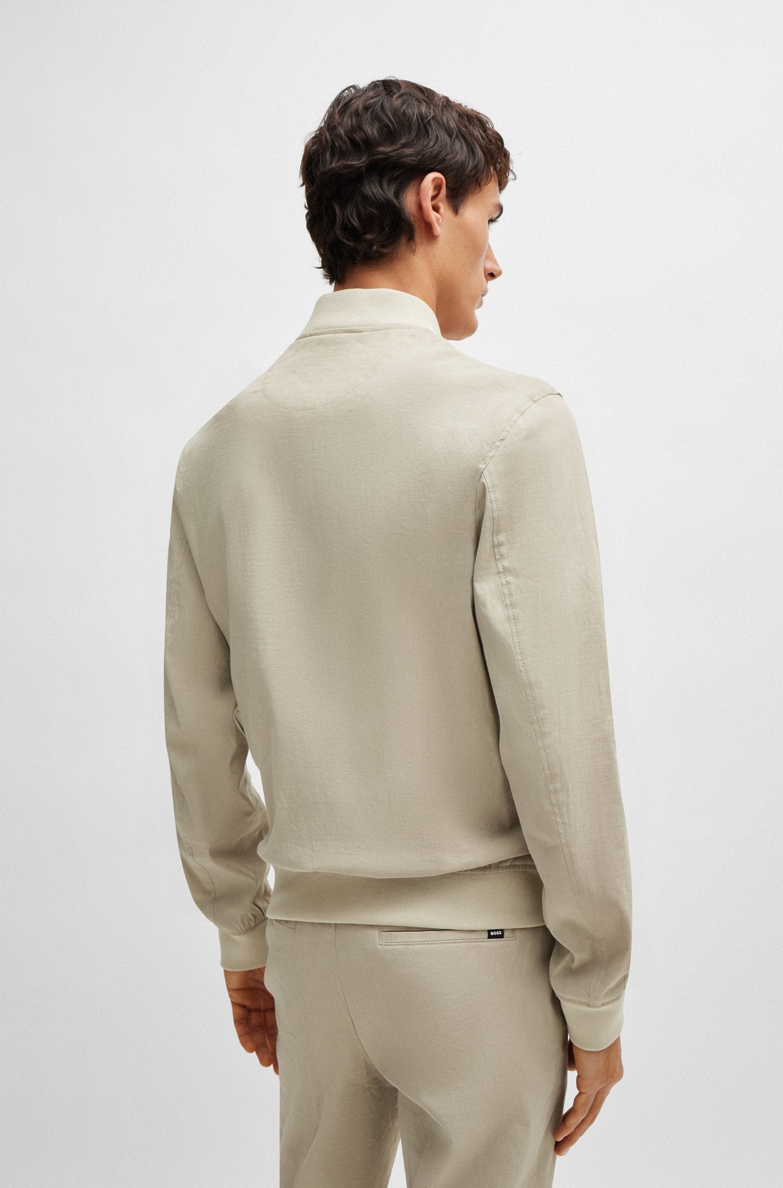 BOSS - P-HANRY-BMB Dark Beige Slim Fit Jacket in Linen Blend 50514604 255