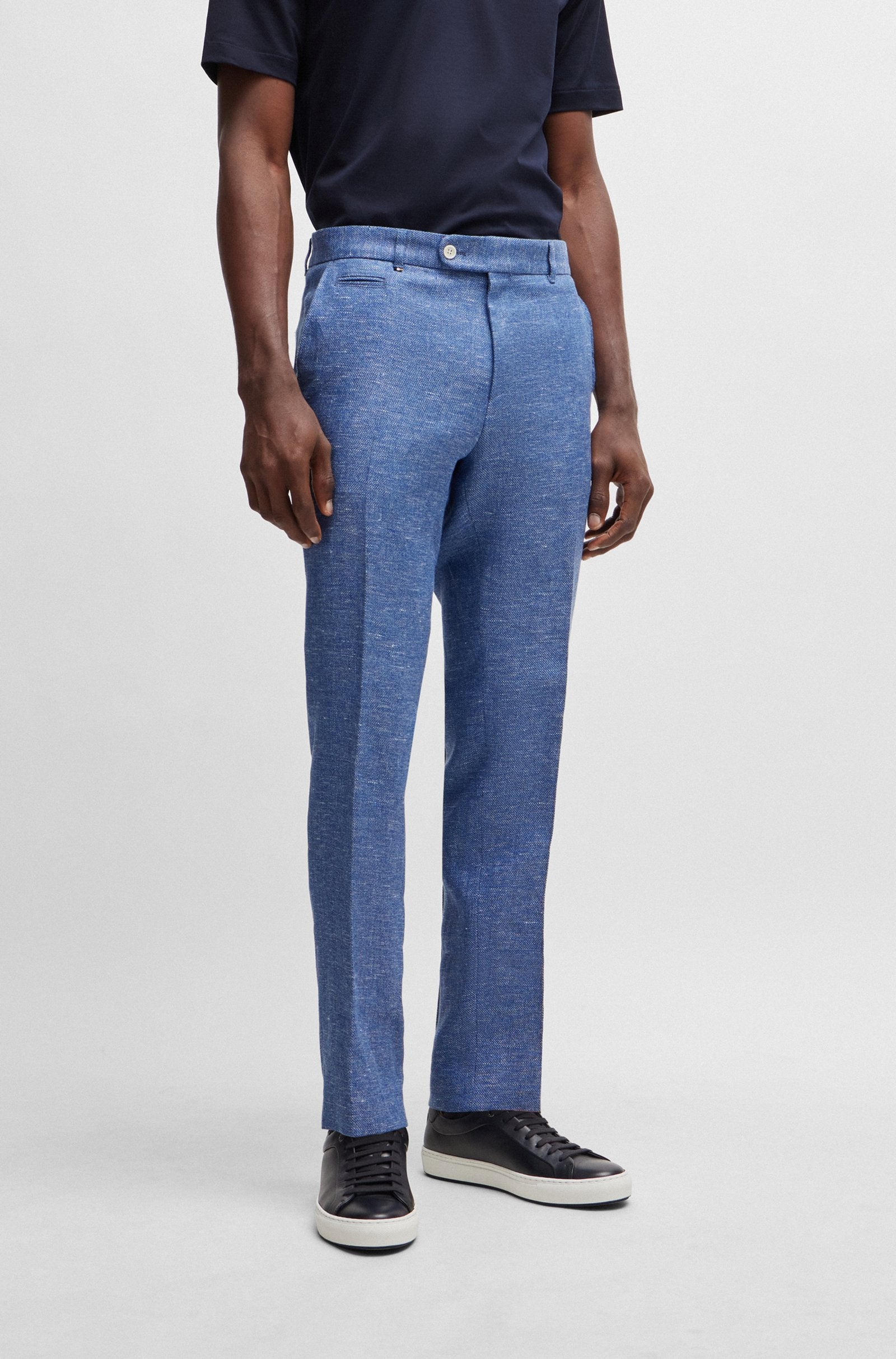 BOSS - C-GENIUS-242 Medium Blue Slim Fit Trousers In Linen Blend 50515102 423