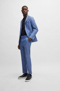 BOSS - C-GENIUS-242 Medium Blue Slim Fit Trousers In Linen Blend 50515102 423