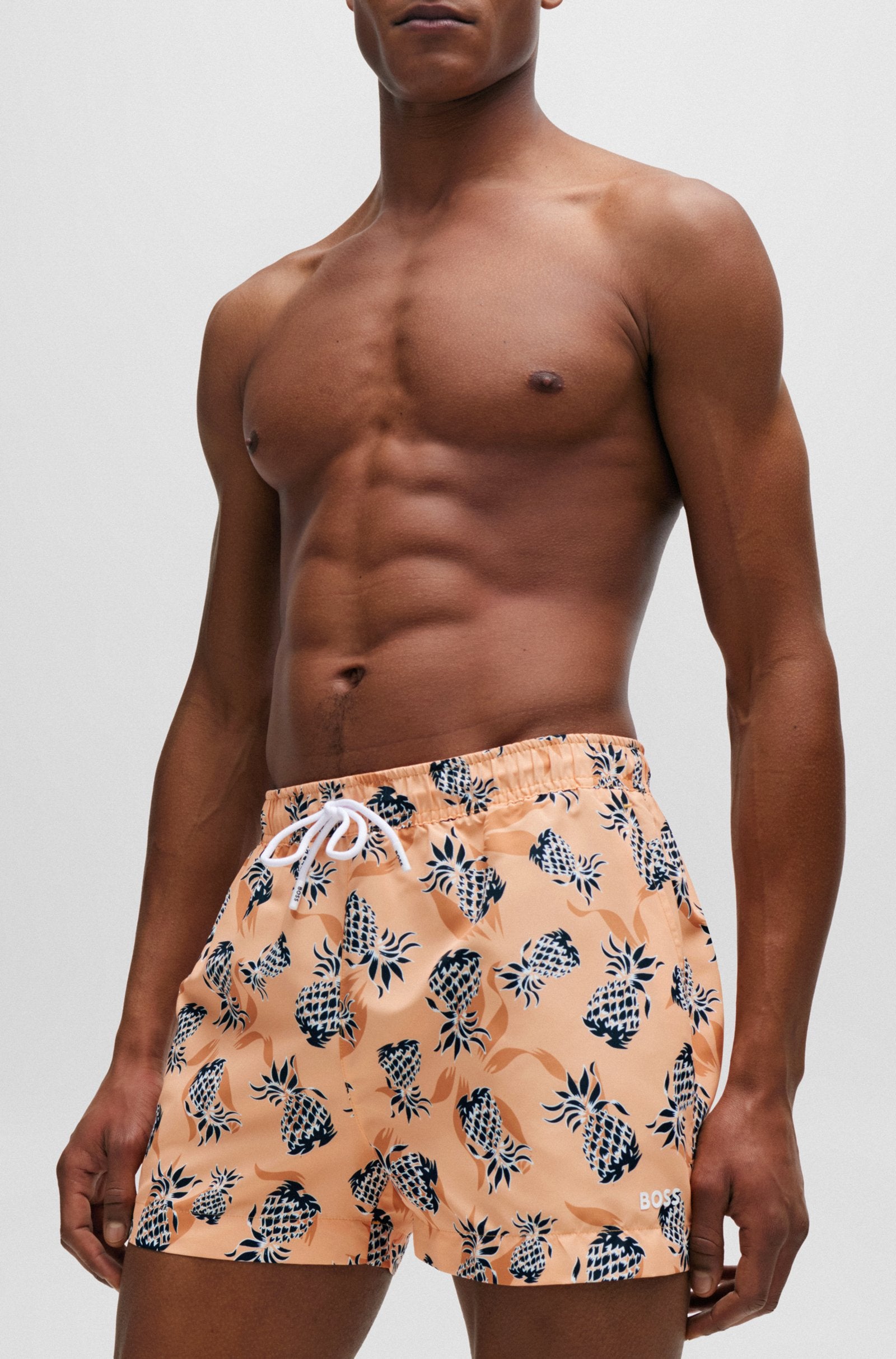 BOSS - ERY Fully Lined Swim Shorts With Pineapple Print in Medium Orange 50515718 813