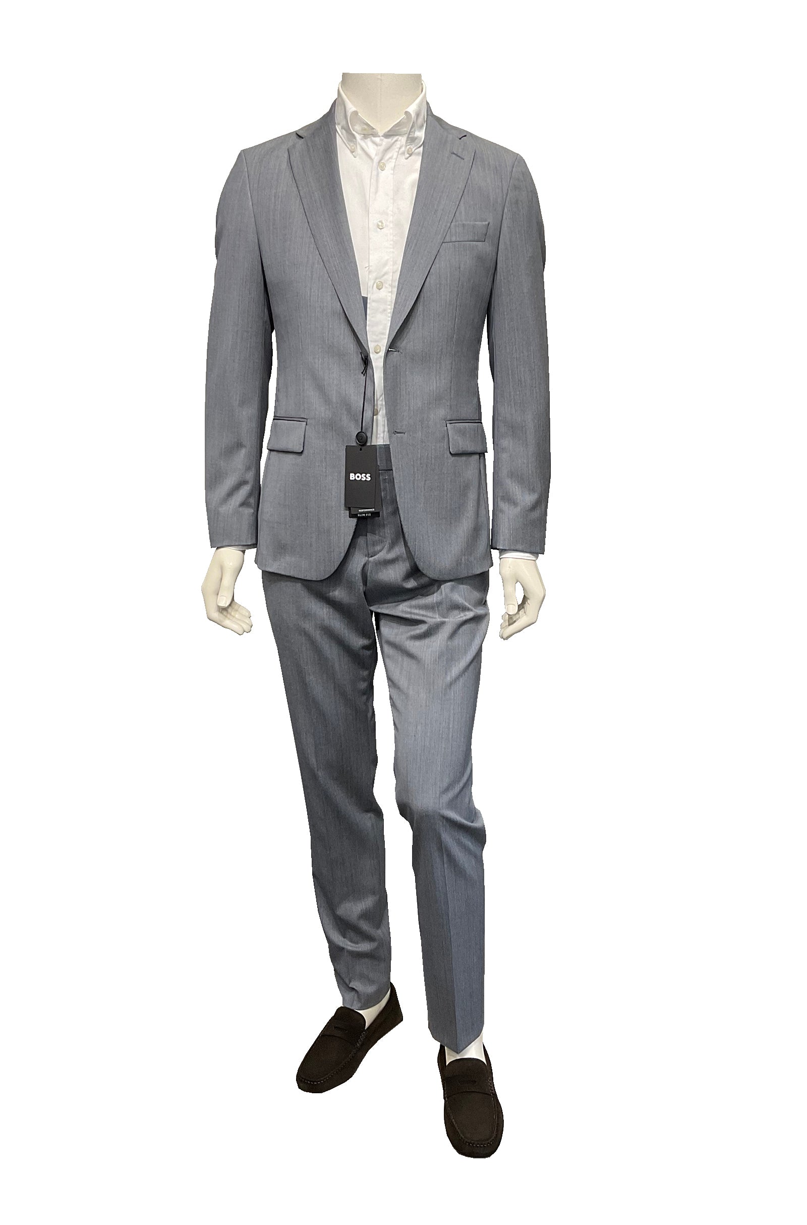 BOSS - P-HUGE-2PCS Slim Fit Suit in Blue/Grey Stretch Wool 50540774 425