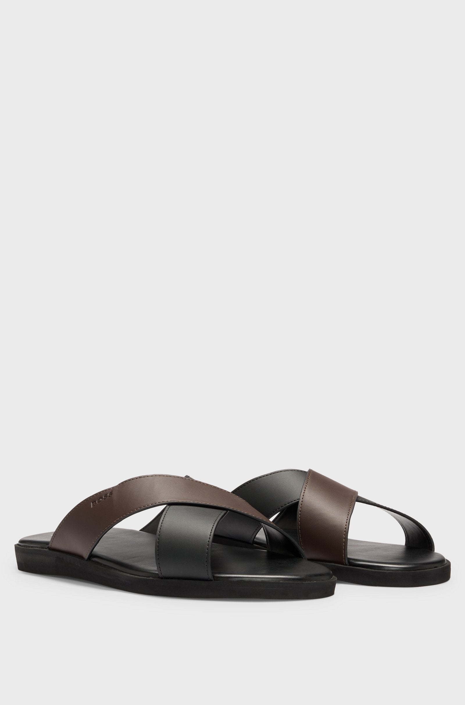 BOSS - DARREL Faux Leather Slide Sandals With 2-Tone Straps In Black and Brown 50541774 001