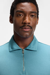 BOSS - Zip-Neck Polo Shirt With Piqué Weave in Light Pastel Blue 50544091 453