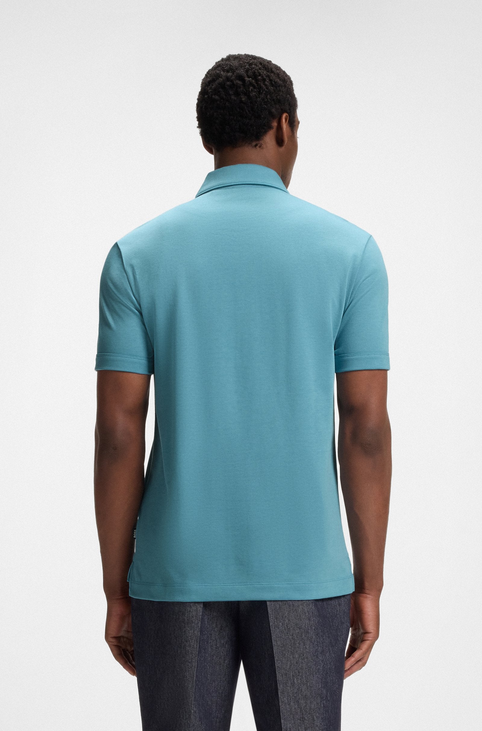BOSS - Zip-Neck Polo Shirt With Piqué Weave in Light Pastel Blue 50544091 453