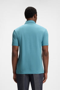 BOSS - Zip-Neck Polo Shirt With Piqué Weave in Light Pastel Blue 50544091 453