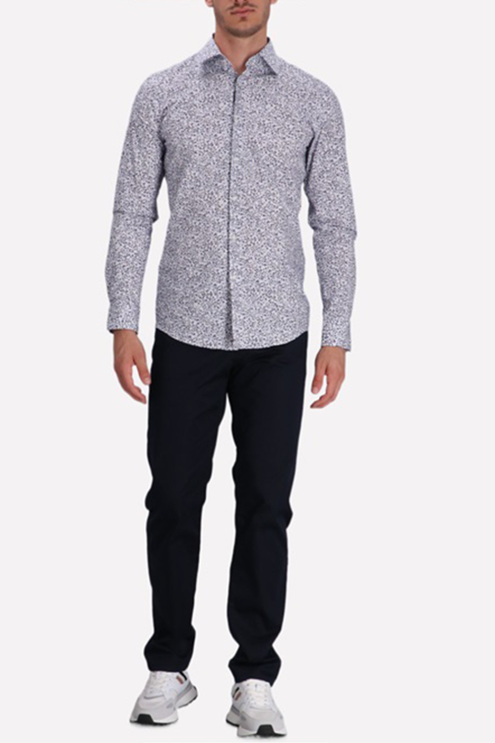 BOSS - H-HANK-KENT 214 Light Blue Slim-Fit Printed Stretch-Cotton Shirt 50545109 450
