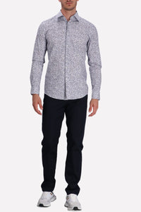 BOSS - H-HANK-KENT 214 Light Blue Slim-Fit Printed Stretch-Cotton Shirt 50545109 450