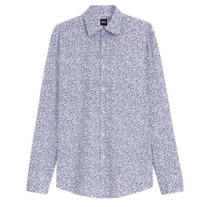 BOSS - H-HANK-KENT 214 Light Blue Slim-Fit Printed Stretch-Cotton Shirt 50545109 450