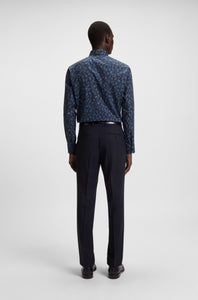 BOSS - H-JOE-KENT 214 Dark Blue Regular-Fit Printed Stretch-Cotton Shirt 50545117 404