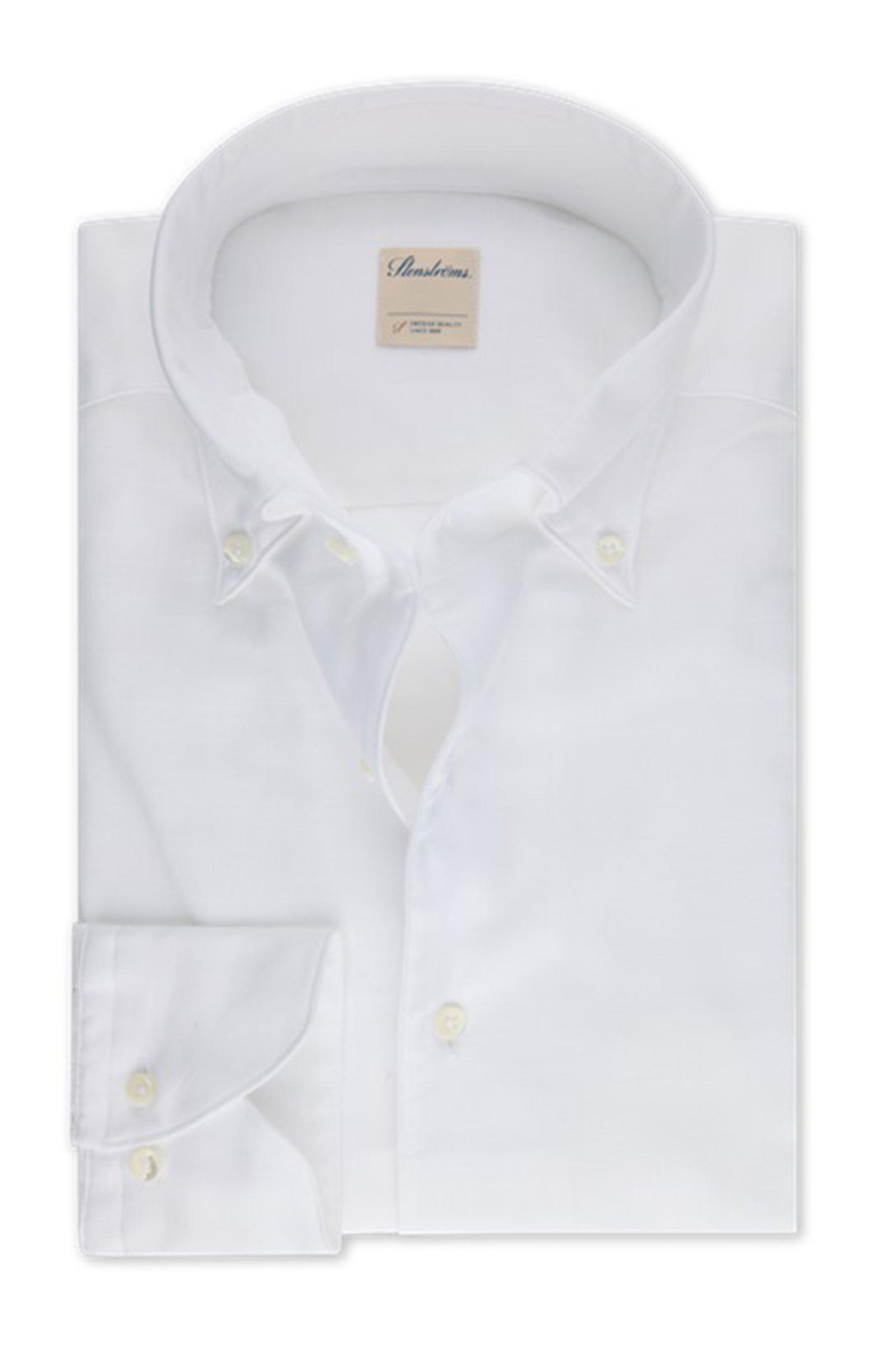 STENSTROMS - SLIMLINE White Twill Shirt With Button Down Collar 7025418948000