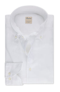 STENSTROMS - SLIMLINE White Twill Shirt With Button Down Collar 7025418948000