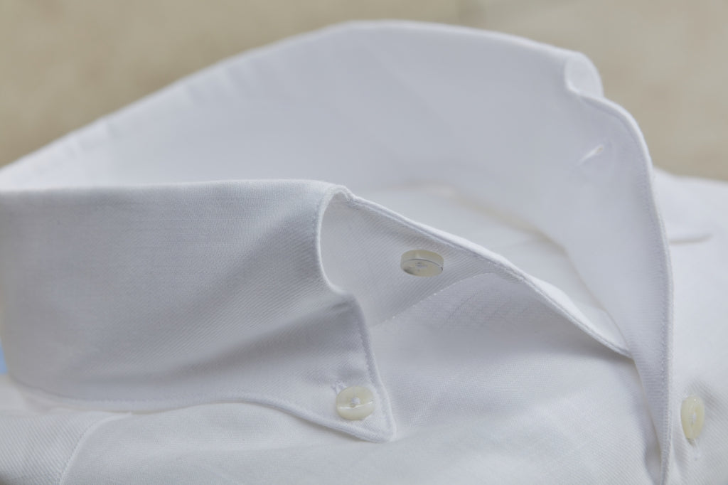 STENSTROMS - SLIMLINE White Twill Shirt With Button Down Collar 7025418948000