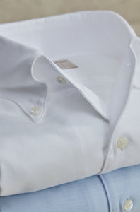 STENSTROMS - SLIMLINE White Twill Shirt With Button Down Collar 7025418948000