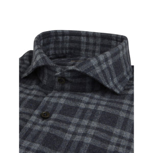 STENSTROMS - Navy SLIMLINE Checked Flannel Shirt 7123718650183