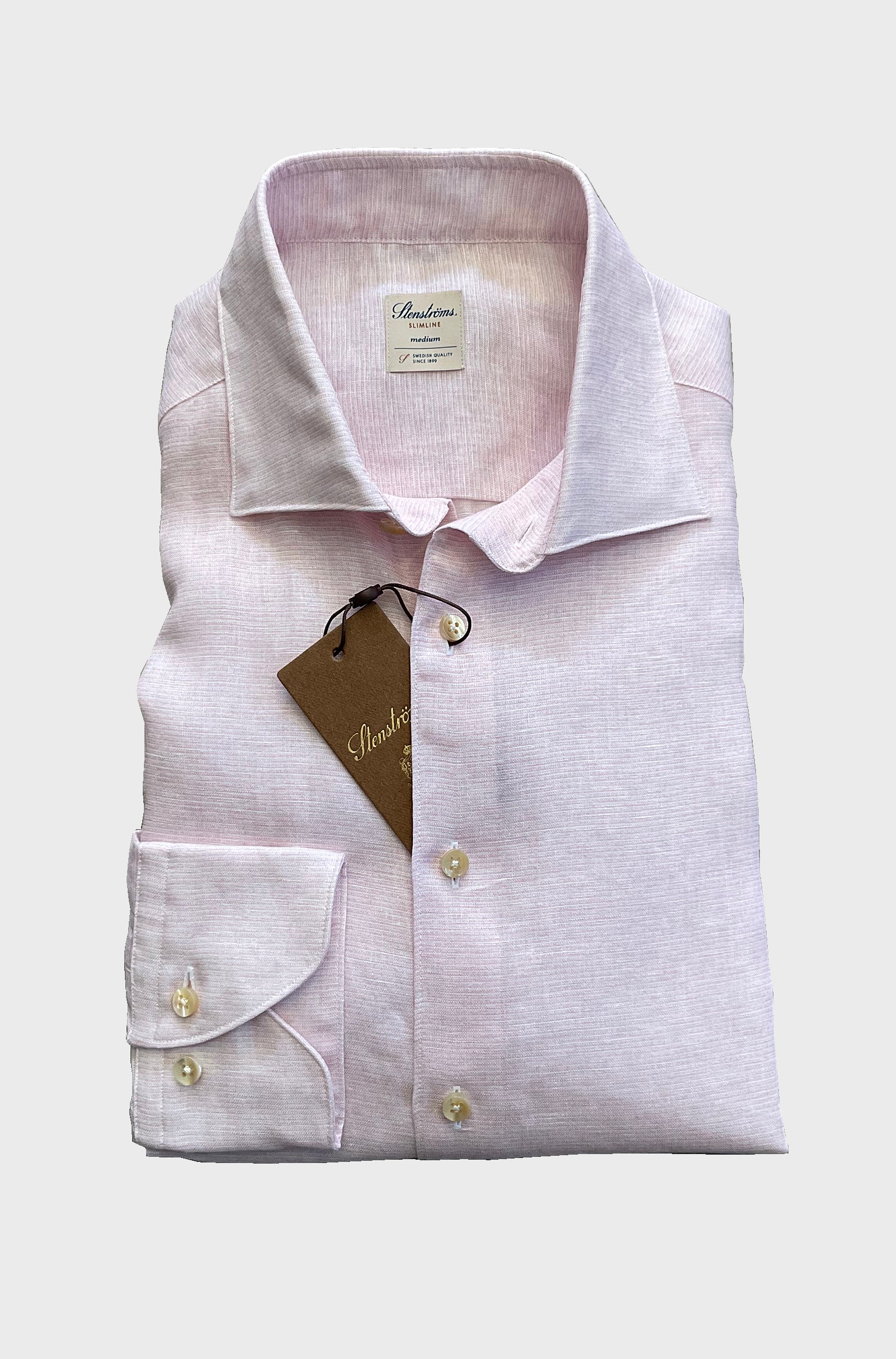 STENSTROMS - SLIMLINE Pink Linen and Lyocell Shirt 7127118925500