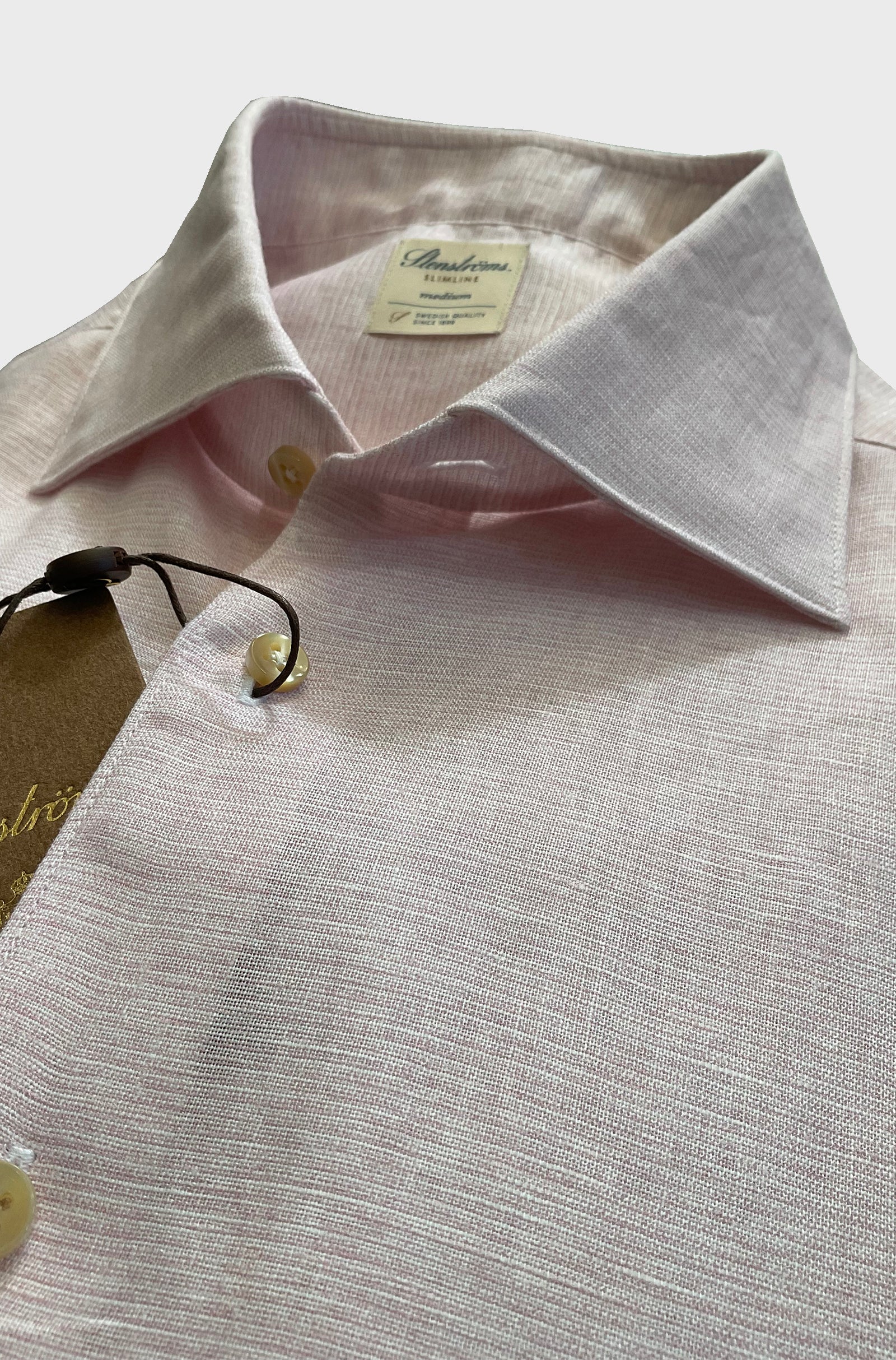 STENSTROMS - SLIMLINE Pink Linen and Lyocell Shirt 7127118925500