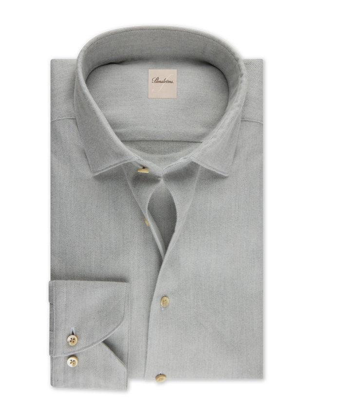 STENSTROMS - SLIMLINE Light Grey Flannel Shirt 7127119035310