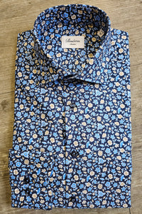 STENSTROMS - Dark Blue SLIMLINE Floral Patterned Shirt 7127518796