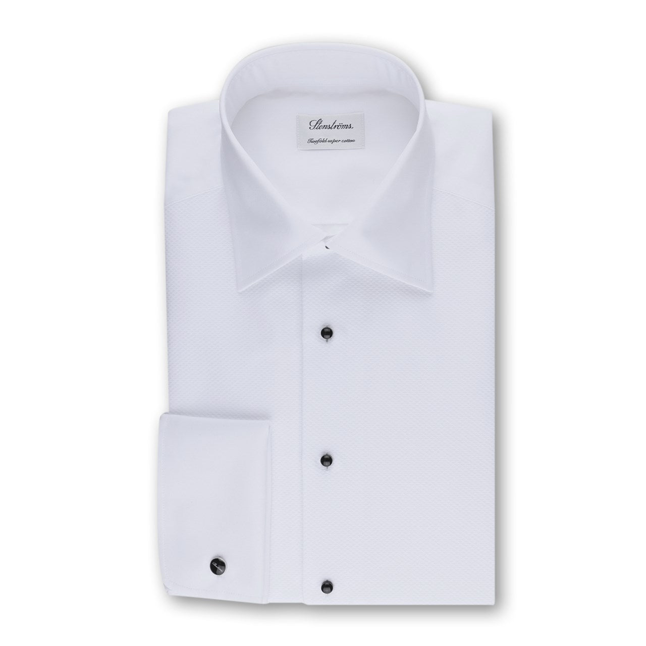 STENSTROMS - White SLIMLINE Textured Fabric Double Cuff Tuxedo Shirt 7365611001000