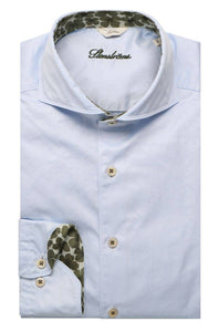 STENSTROMS - SLIMLINE Sky Blue Contrast Twill Shirt 7742210611100