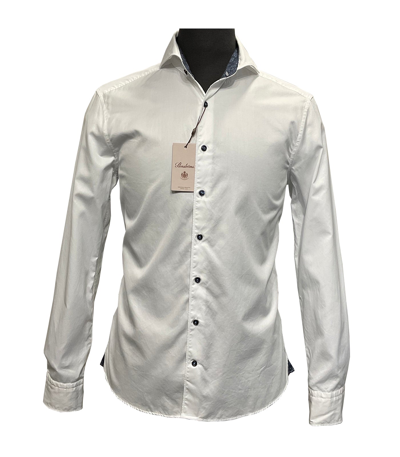 STENSTROMS - SLIMLINE White Contrast Twill Shirt 7742210639000