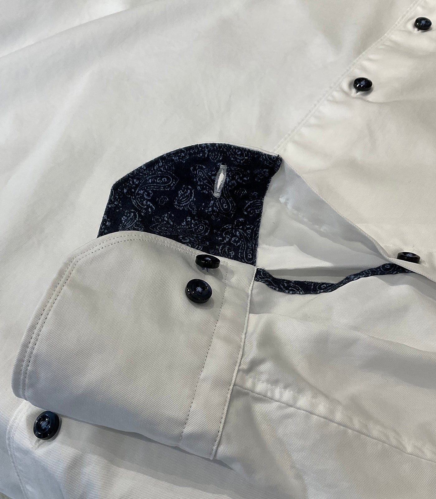 STENSTROMS - SLIMLINE White Contrast Twill Shirt 7742210639000