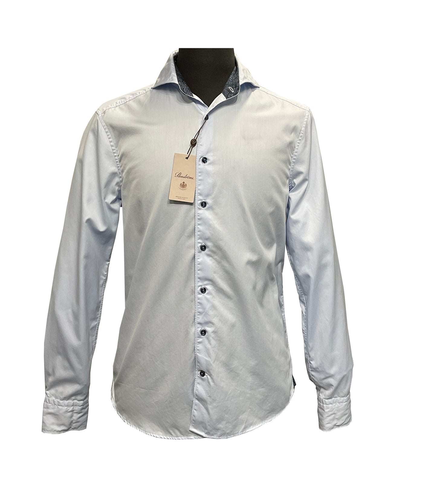 STENSTROMS - SLIMLINE Sky Blue Contrast Twill Shirt 7742210639100