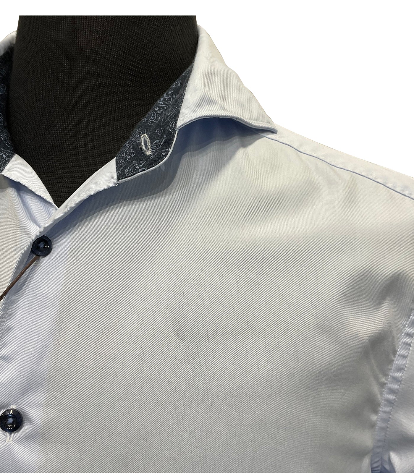 STENSTROMS - SLIMLINE Sky Blue Contrast Twill Shirt 7742210639100