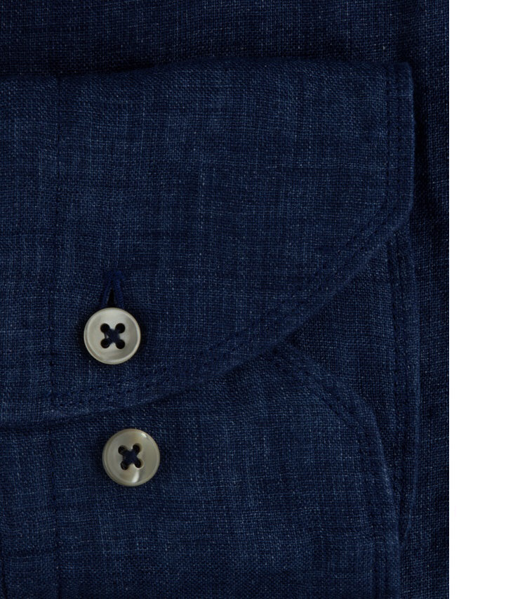 STENSTROMS - SLIMLINE Navy Blue Linen Shirt 7747217970190