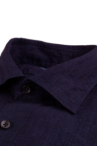 STENSTROMS - SLIMLINE Navy Blue Linen Shirt 7747217970190