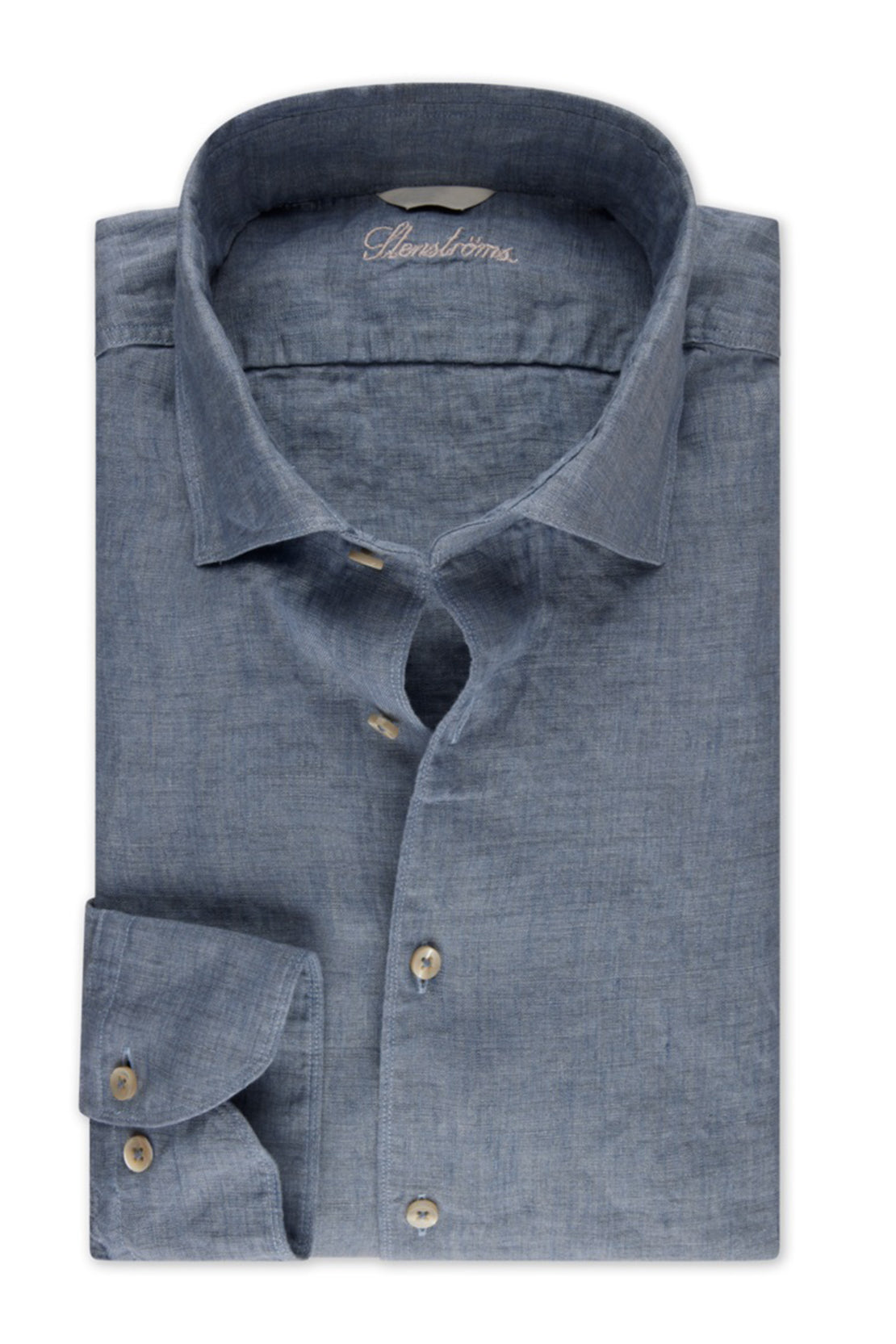 STENSTROMS - SLIMLINE Indigo Blue Linen Shirt 7747217970800