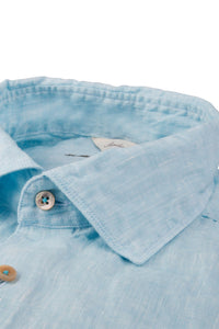 STENSTROMS - SLIMLINE Aqua Blue Linen Shirt 7747217970850