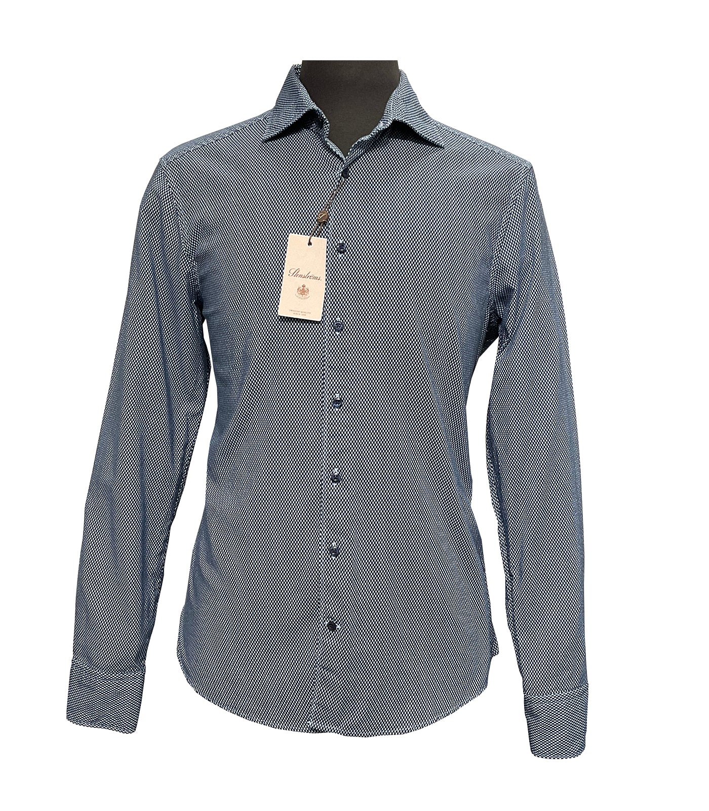 STENSTROMS - SLIMLINE Dark Blue Patterned Shirt 7747218512181