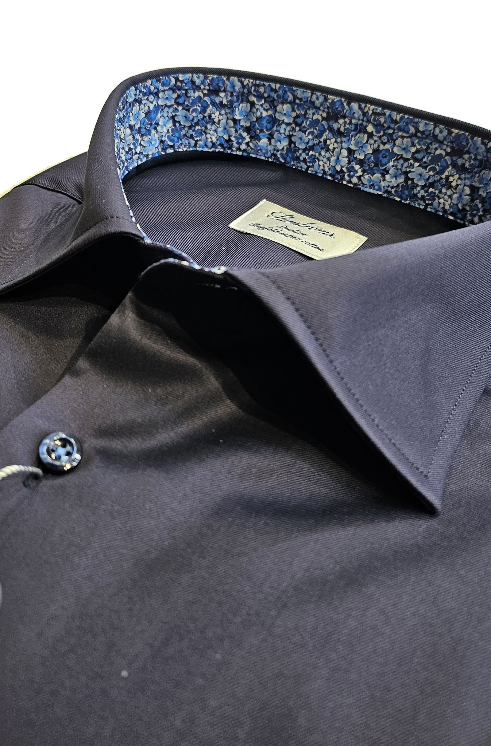 STENSTROMS - SLIMLINE Navy Contrast Details Twill Shirt 7847510573180