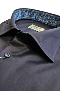 STENSTROMS - SLIMLINE Navy Contrast Details Twill Shirt 7847510573180