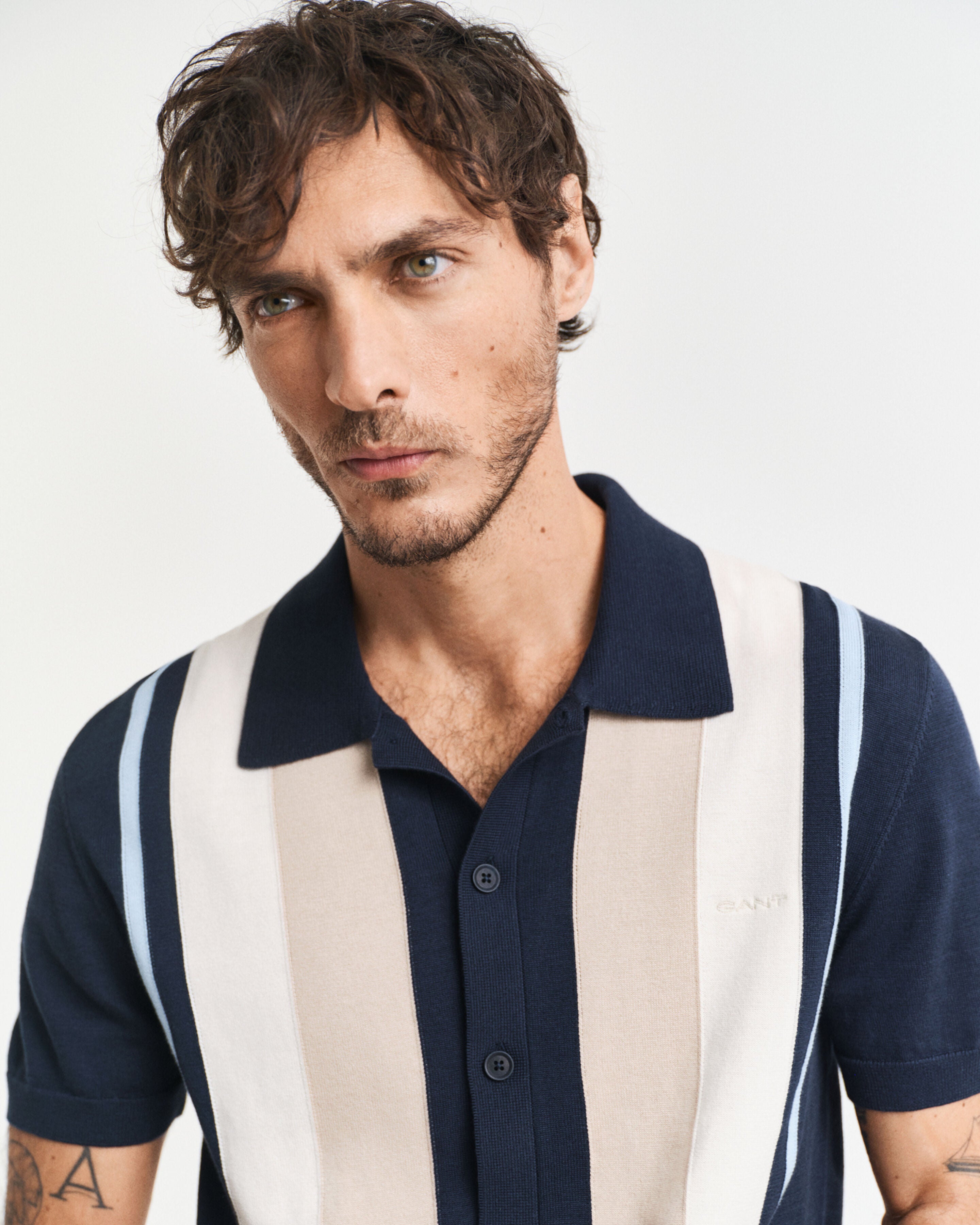 GANT - Color Blocked Cotton Knitted Polo Shirt In Evening Blue 8030241 433