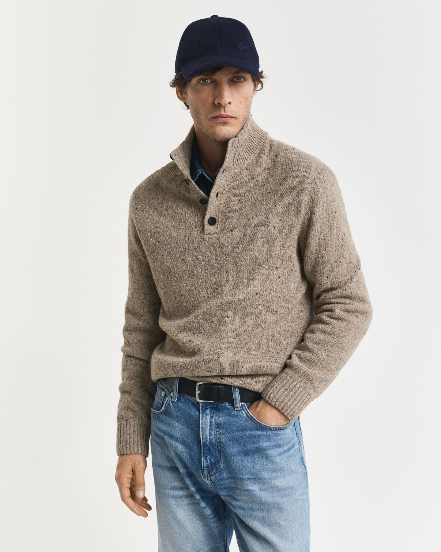 GANT - Wool Blend Nepps Half-Buttoned Sweater In Dry Sand Melange 8040232 295