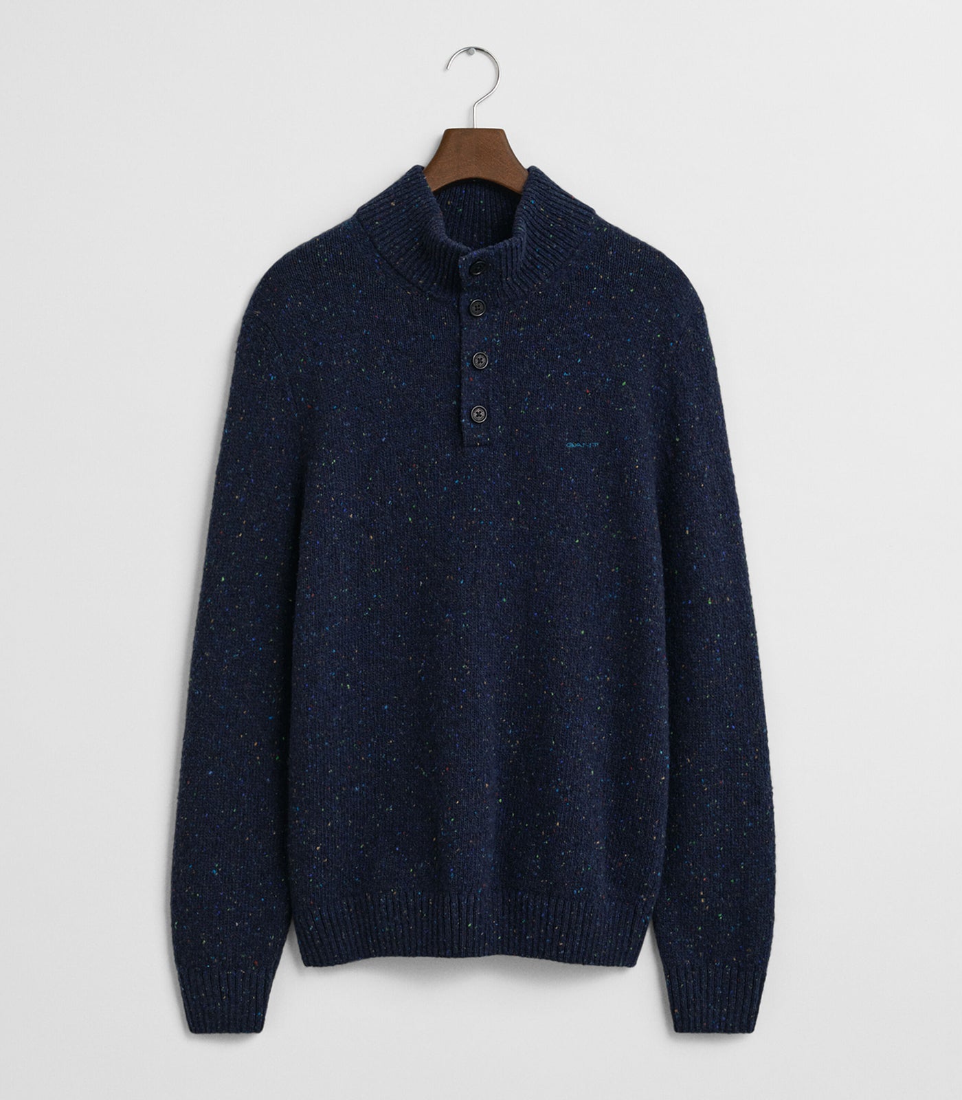 GANT - Wool Blend Nepps Half-Buttoned Sweater In Evening Blue 8040232 433